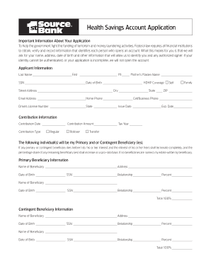 Health Savings Account Application