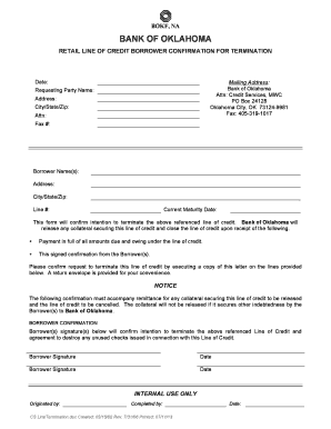 Bank of Oklahoma Line of Credit Termination Confirmation