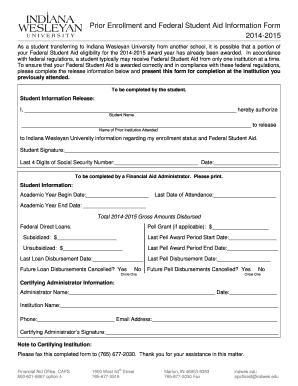 Prior Enrollment and Federal Student Aid Information Form