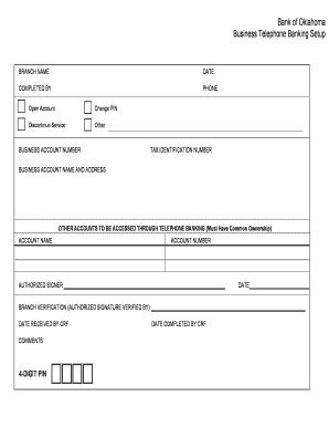 Business Telephone Banking Setup Form