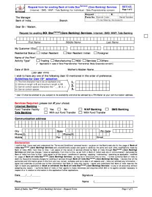 Bank of India StarConnect Service Request Form