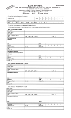 Bank of India Demat Account Application