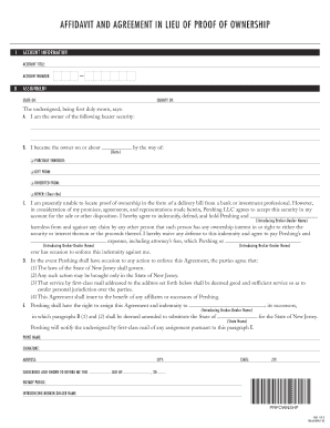 Affidavit and Agreement in Lieu of Proof of Ownership