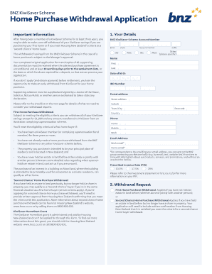 BNZ KiwiSaver Home Purchase Withdrawal Application