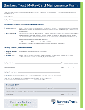 Bankers Trust MyPayCard Maintenance Form
