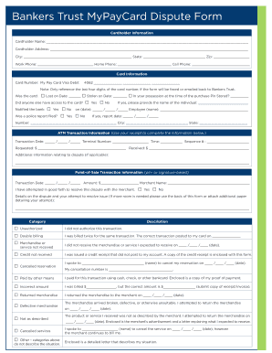 Bankers Trust MyPayCard Dispute Form
