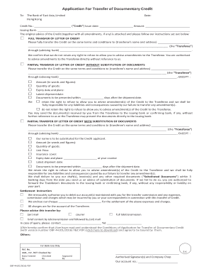 Application For Transfer of Documentary Credit