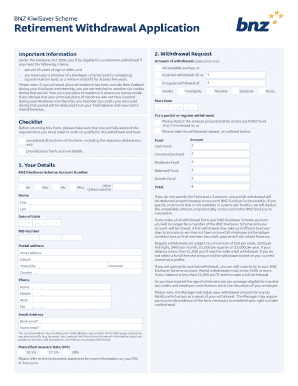 BNZ KiwiSaver Retirement Withdrawal Application
