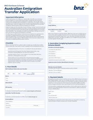 BNZ KiwiSaver Australian Emigration Transfer Application