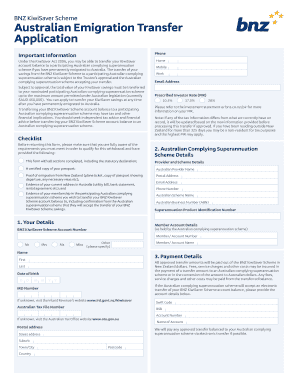 BNZ KiwiSaver Australian Emigration Transfer Application