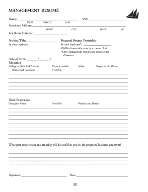 Management Resume Form