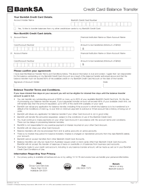 BankSA Credit Card Balance Transfer Form
