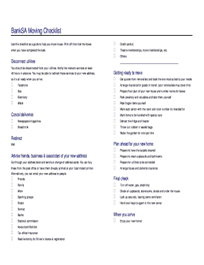 BankSA Moving Checklist