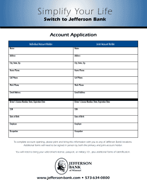 Jefferson Bank Account Application Form