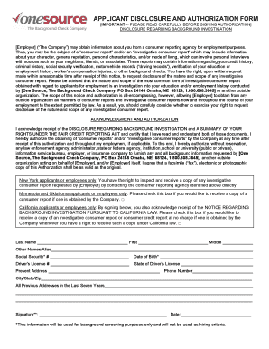 Applicant Disclosure and Authorization Form