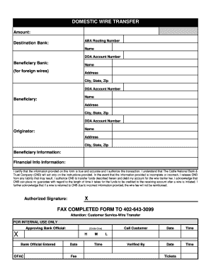 Domestic Wire Transfer Form