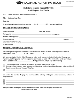 Solicitor's Interim Report On Title And Request For Funds