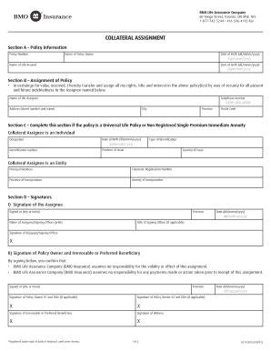 BMO Life Assurance Collateral Assignment Form