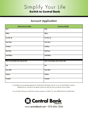 Central Bank Account Application Form
