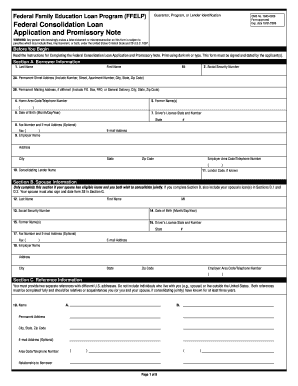 Federal Consolidation Loan Application and Promissory Note