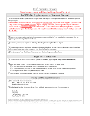 Citi Supplier Finance Agreement and Setup Form