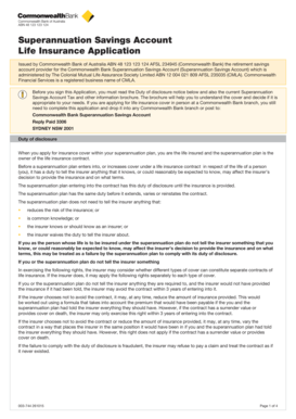 Commonwealth Bank Superannuation Savings Account Life Insurance Application