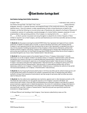 East Boston Savings Bank Business Resolution Form