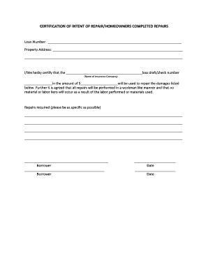 Certification of Intent of Repair