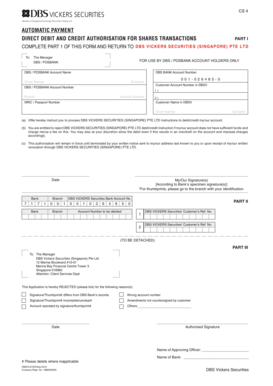 Singapore Direct Debit and Credit Authorization for Shares