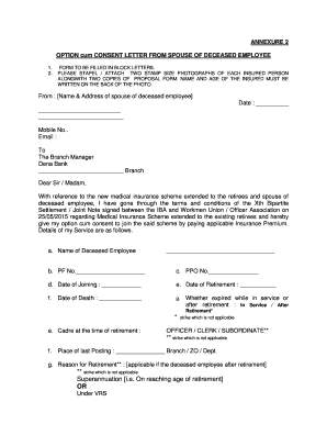Option cum Consent Letter for Spouse of Deceased Employee