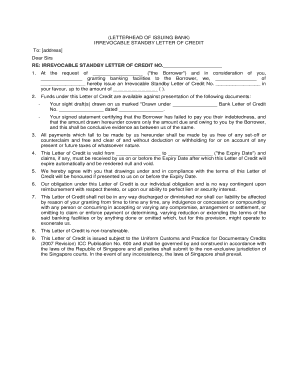 Irrevocable Standby Letter of Credit