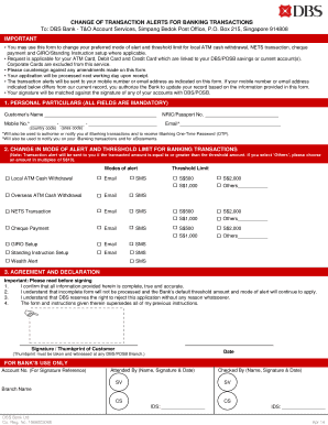 DBS Bank Transaction Alerts Change Form