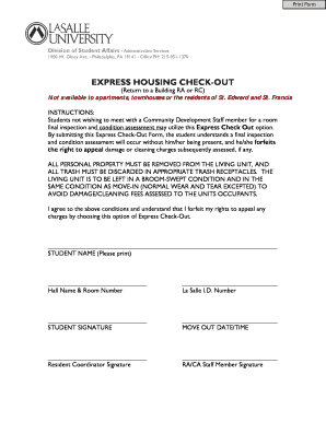 Express Housing Check-Out Form