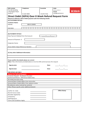 EBS Direct Debit Refund Request Form