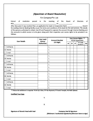 Board Resolution for Internet Banking Authorization