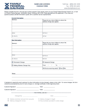 Family Federal Savings Address Change Form