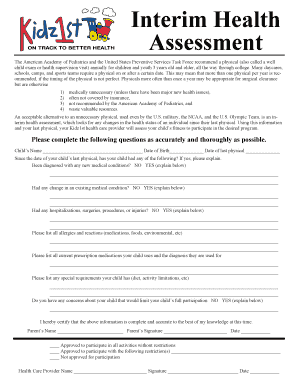 Interim Health Assessment Form
