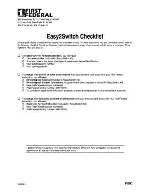 First Federal Easy2Switch Checklist