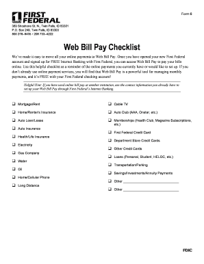 Web Bill Pay Checklist