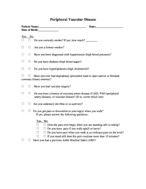 Peripheral Vascular Disease Assessment Form