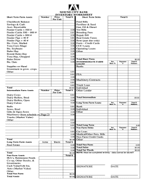 Mound City Bank Inventory Worksheet