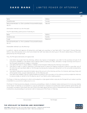 Saxo Bank Limited Power of Attorney