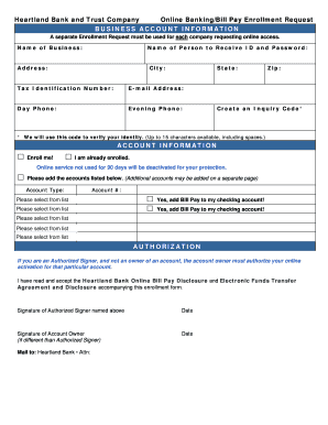 Heartland Bank Online Banking Enrollment Form