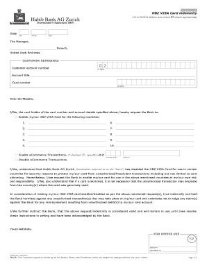 HBZ VISA Card Indemnity Form