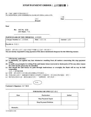 Stop Payment Order