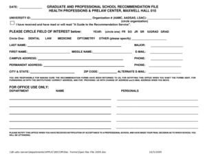 Graduate and Professional School Recommendation Form