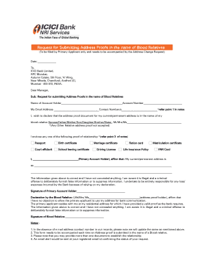 ICICI Bank Address Proof Request Form