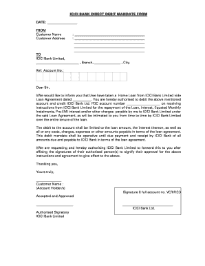 ICICI Bank Direct Debit Mandate Form