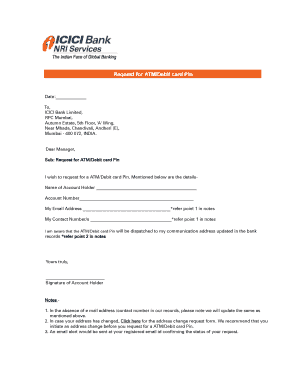 Request for ATM/Debit Card Pin