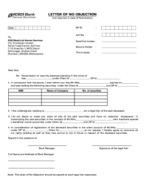 Letter of No Objection for Security Transmission